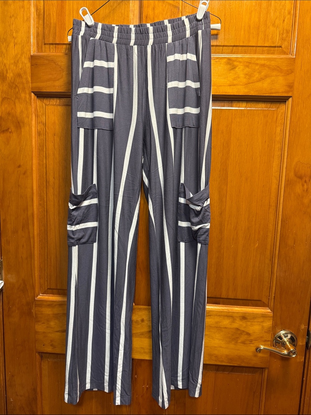 Chaser Gray and White Striped Wide-Leg Pants